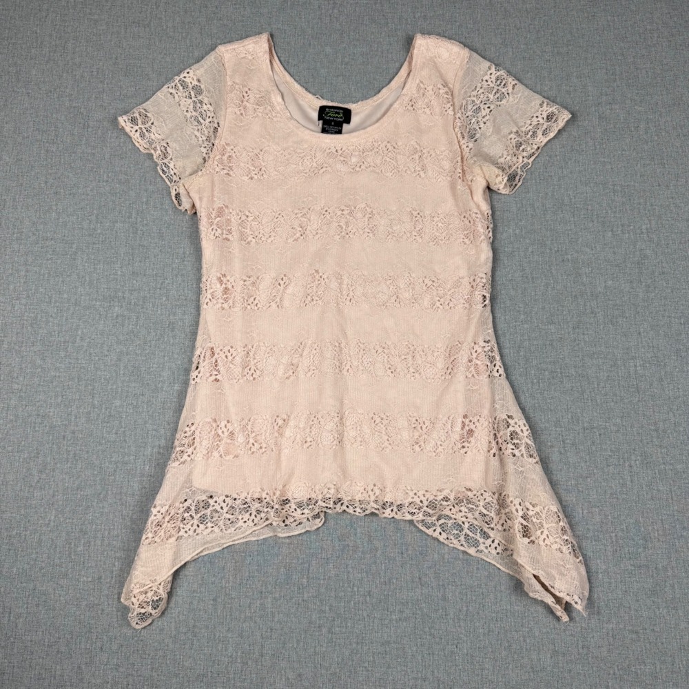 Shannon Ford New York Blush Pink Lace Sharkbite Hem Top Size S Coquette Boho